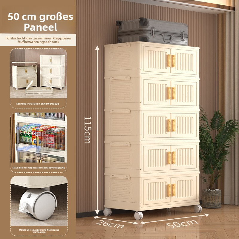 Folding plastic storage cabinet, no installation needed — movable for home, living room, or kids’ wardrobe use