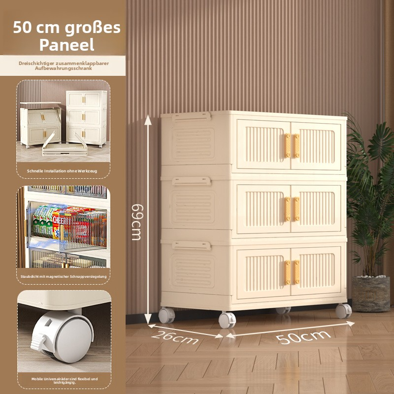 Folding plastic storage cabinet, no installation needed — movable for home, living room, or kids’ wardrobe use