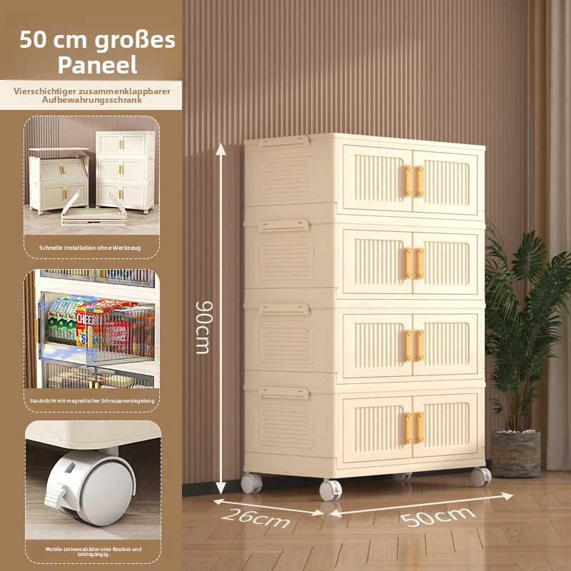 Folding plastic storage cabinet, no installation needed — movable for home, living room, or kids’ wardrobe use