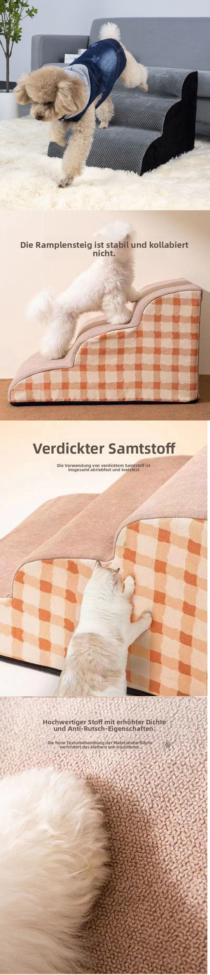 Weiche Hundetreppe für kleine Hunde | Betttreppe & Sofa-Aufstiegshilfe | Leicht, stabil, waschbar