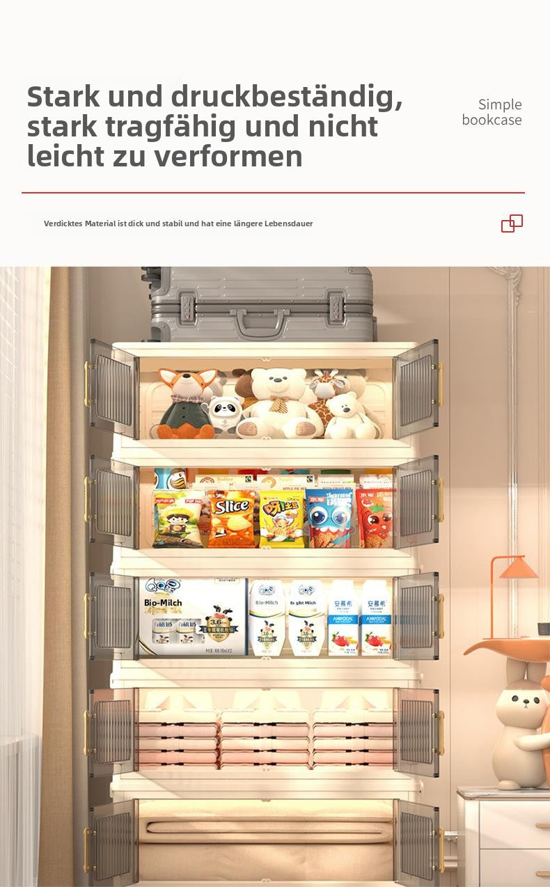 Folding plastic storage cabinet, no installation needed — movable for home, living room, or kids’ wardrobe use