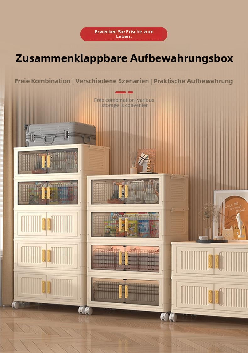 Folding plastic storage cabinet, no installation needed — movable for home, living room, or kids’ wardrobe use