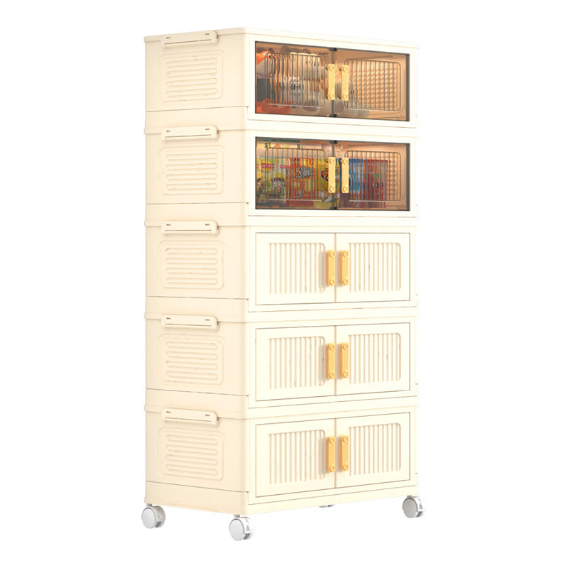 Folding plastic storage cabinet, no installation needed — movable for home, living room, or kids’ wardrobe use