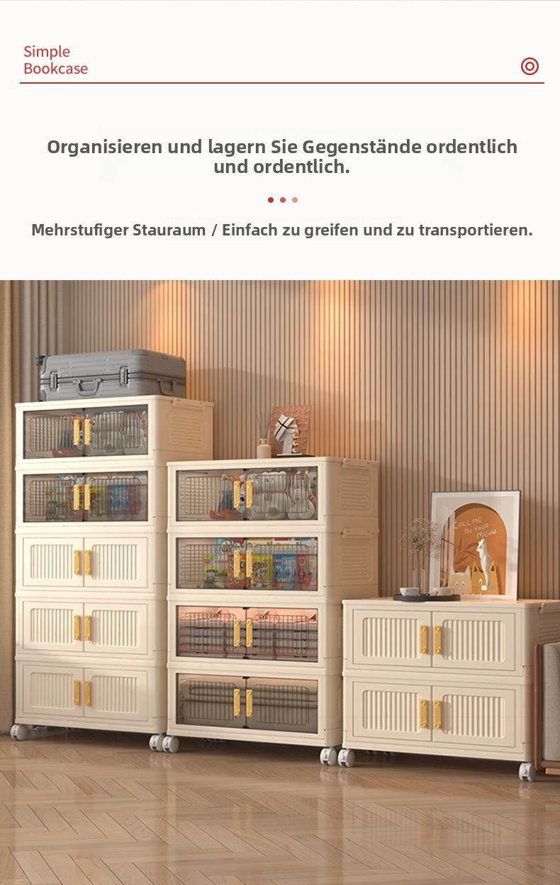 Folding plastic storage cabinet, no installation needed — movable for home, living room, or kids’ wardrobe use