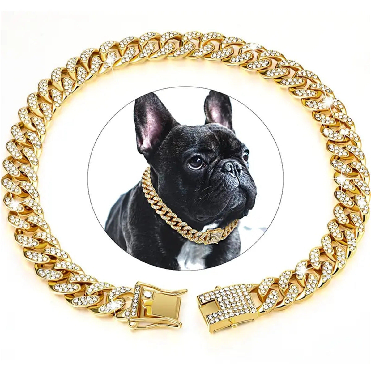 Neue Hundeleine & Hundehalsband – Verschlussschnalle in Gold/Silber, Haustier-Hundekette, vollbesetzte Zirkonia-Cuba-Chain