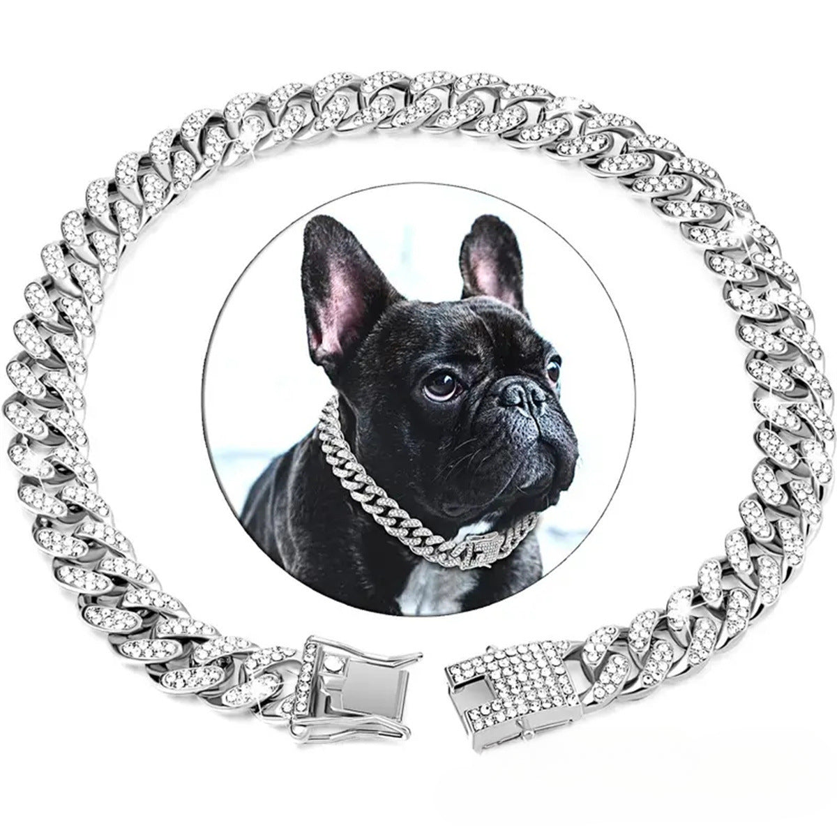 Neue Hundeleine & Hundehalsband – Verschlussschnalle in Gold/Silber, Haustier-Hundekette, vollbesetzte Zirkonia-Cuba-Chain