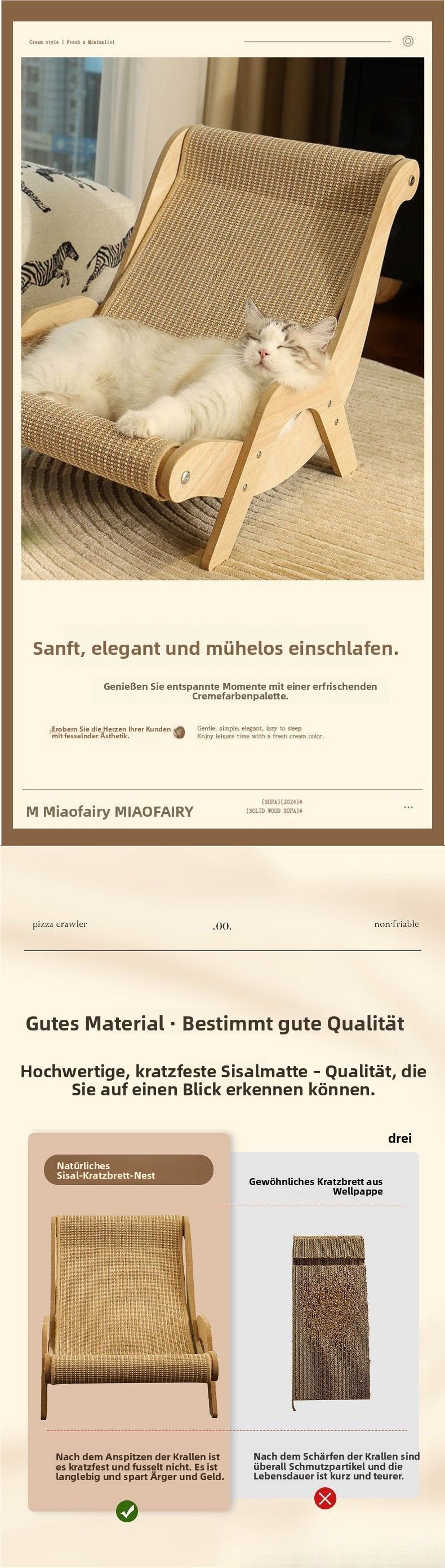 Katzen-Kratzbrett aus Sisal – extra groß, kratzfest, Loungesofa-Design