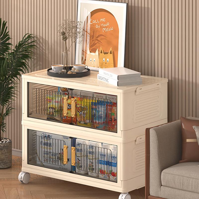 Folding plastic storage cabinet, no installation needed — movable for home, living room, or kids’ wardrobe use