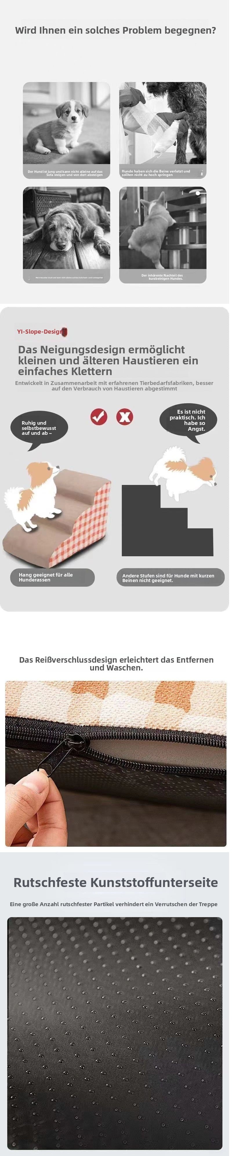 Weiche Hundetreppe für kleine Hunde | Betttreppe & Sofa-Aufstiegshilfe | Leicht, stabil, waschbar