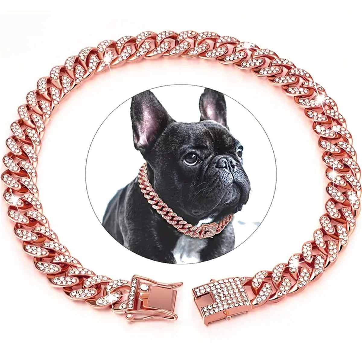Neue Hundeleine & Hundehalsband – Verschlussschnalle in Gold/Silber, Haustier-Hundekette, vollbesetzte Zirkonia-Cuba-Chain