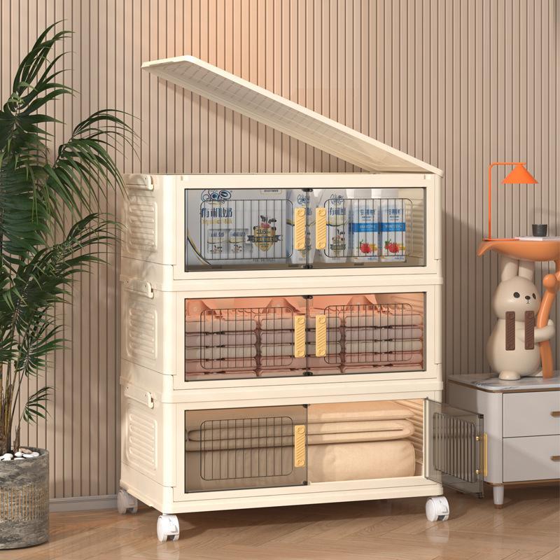 Folding plastic storage cabinet, no installation needed — movable for home, living room, or kids’ wardrobe use