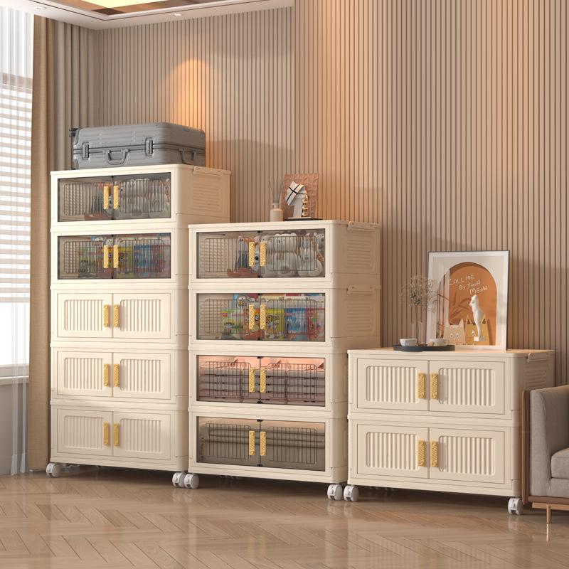 Folding plastic storage cabinet, no installation needed — movable for home, living room, or kids’ wardrobe use