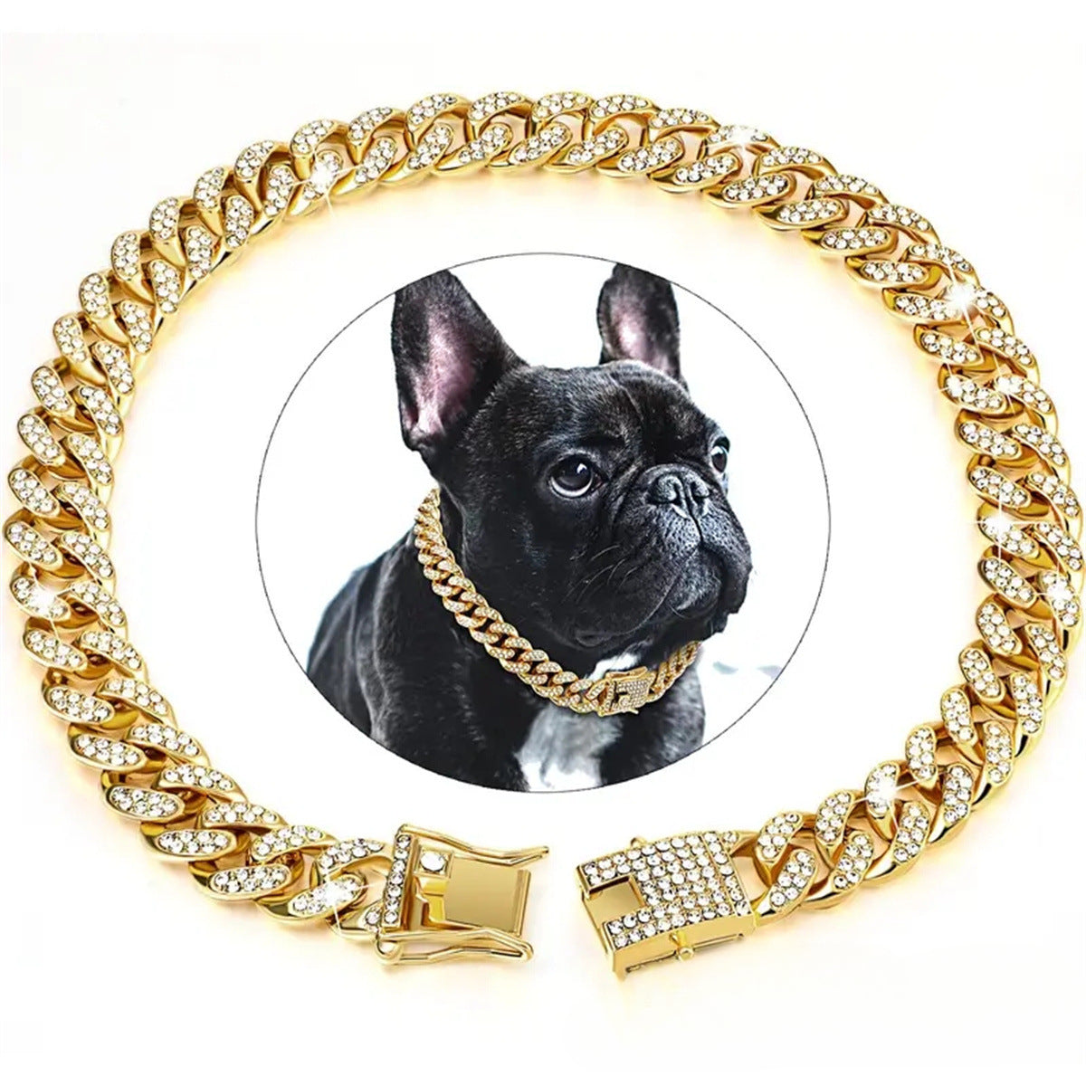 Neue Hundeleine & Hundehalsband – Verschlussschnalle in Gold/Silber, Haustier-Hundekette, vollbesetzte Zirkonia-Cuba-Chain